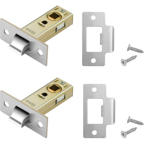 2 boulons tubulaires de 45 mm - Serrures à mortaiser pour portes intérieures - Boulons tubulaires à languette plate - Boulons en acier inoxydable poli - Pour poignées de porte à ressort (1/5)