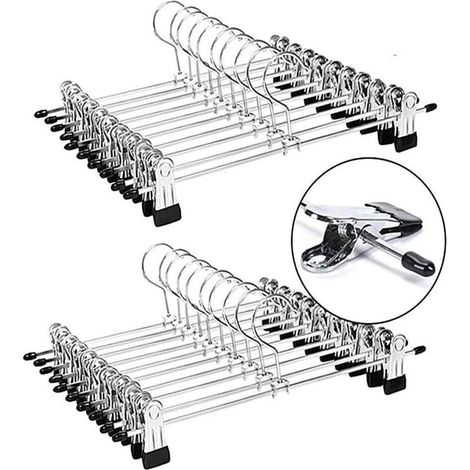 ANDIAMO Cintres en métal pour pantalon – Lot de 20 avec pinces amovibles – Antidérapants et chromés – 29 cm de longueur (1/5)