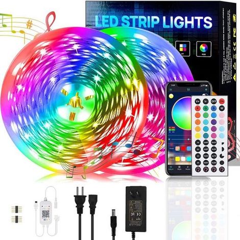 Bande LED, Ruban LED, Bandes Lumineuses, Bluetooth, RGB, 20M, 18 lumières/M, télécommande infrarouge, Bareboard RGB, KINSI (1/5)