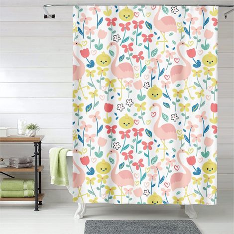 Rideau de douche flamant rose pastel, rideau salle de bain imperméable, 150x180 cm (1/5)