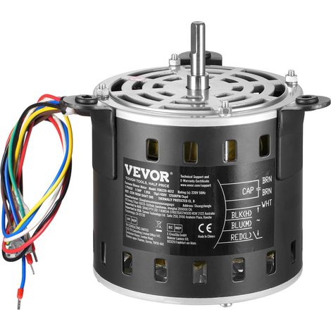 Moteur Ventilateur Four, 1/3 CV 1,95 A, 3 Vitesses 1250/950/750 tr/min, Diamètre d'Arbre 10 mm, Longueur d'Arbre 20 mm, ROT CCW à Partir de l'Extrémité de l'Arbre, Condensateur CBB60 15 μF/450 V (1/5)