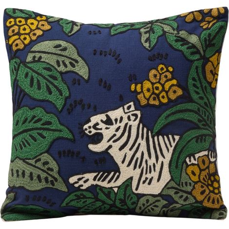 Housse de coussin en Coton rebrodé de point de chainette au motif animalier TIGRIS
