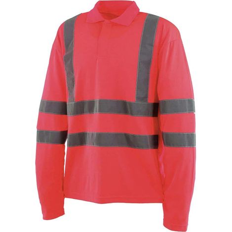 High Visibility Polo Shirt - Lange Ärmel - Neonrot - 3XL