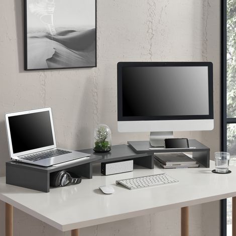 Monitorständer Vilppula 79x27x10,5cm Dunkelgrau [en.casa]