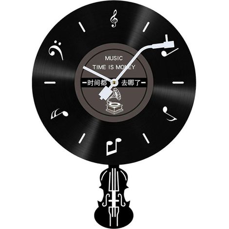 Vintage-Wanduhr mit Schwingfunktion, CD- und Geigenfunktion, geräuschlose Vinyl-Uhr, Dekoration für Zuhause, Schlafzimmer oder Studentenwohnheim (1/5)