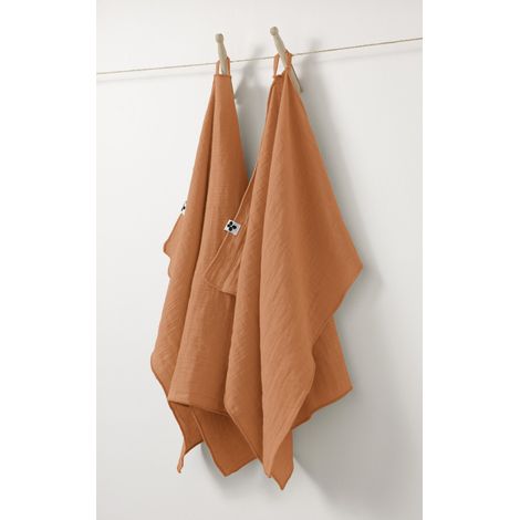 Lot de 2 essuie-mains "Gaïa" 50 x 70 cm "Gaze de Coton" l'Effet Papillon - Gaia Abricot -