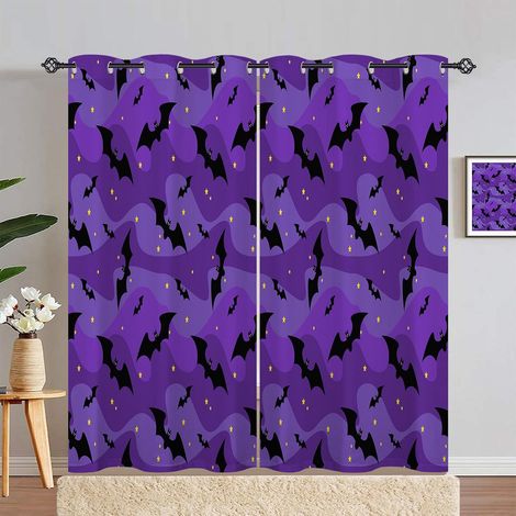 Rideau Occultant Halloween Animaux Chauve Souris Rideau Thermique Isolant Draperies Intérieurs Tenture Opaque à Oeillets pour Maison Chambre Salon Fenetre 2 Pièces L 140 x H 240 cm - 140L X 240H cm (2 (1/5)