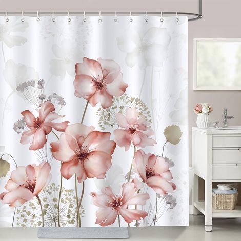 CCYKXA  Duschvorhang mit rosa Aquarellblumenmuster – wasserdicht, waschbar, schimmelresistentes Polyestergewebe für Badezimmer – 180 x 180 cm mit 12 Badewannenhaken (1/5)