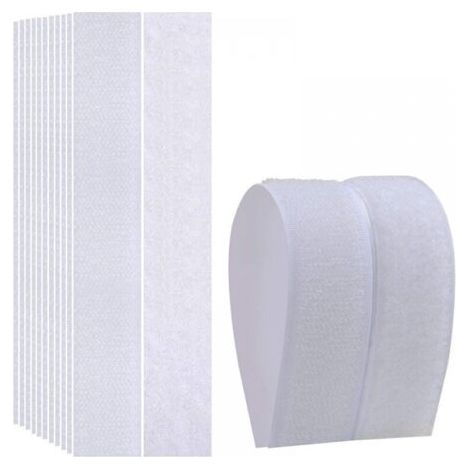 Lot de 20 Bandes Auto-adhésives, Bandes Velcro Noires et Blanches, Bandes Velcro Réutilisables, Bandes à Forte Adhésion, Bandes Velcro Rondes (2.5x10 cm) (Blanc, rectangulaire) (1/4)