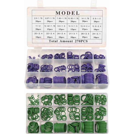 [JAMAIS UTILISÉ]Kit de 270 joints toriques en caoutchouc pour climatisation automobile R134A, comprenant des rondelles et des joints toriques, le tout dans une boîte en plastique. (1/5)