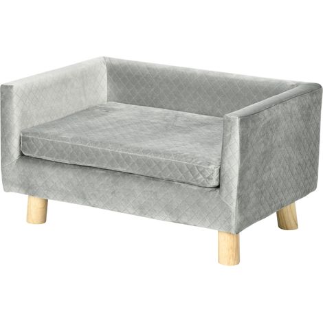 Skandinavisches Hundesofa mit weichem Kissen und Beinen aus Massivholz, 64 x 45 x 36 cm, grauer Samt
