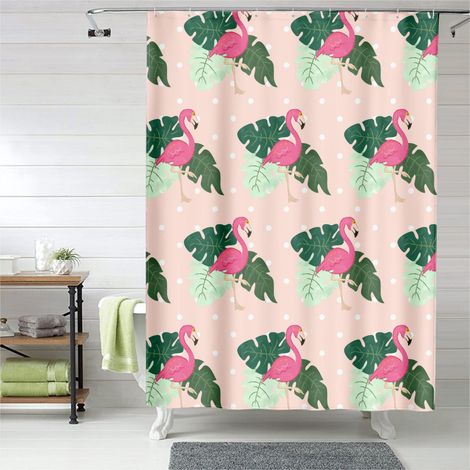 Rideau de douche motif flamant rose tropical doux, rideau salle de bain imperméable, 90x180 cm (1/5)