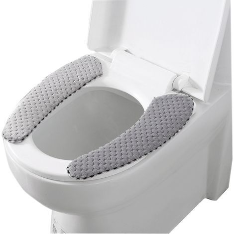 1Pair Grey, Gris Couverture de Siège de Toilette, de Toilette épais de Salle de Bain, Coussin Auto-adhésif Chaud épais pour Hiver Portable Lavable et réutilisable Coussin Coussin Couvercles (1/4)