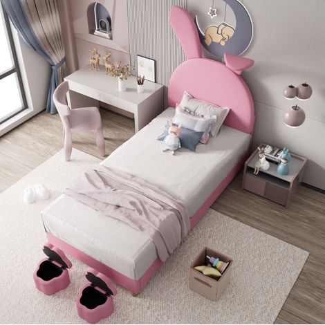 Polsterbett 90/200 cm rosa aus Samt mit LED-Beleuchtung und Stauraumbänken (1/5)