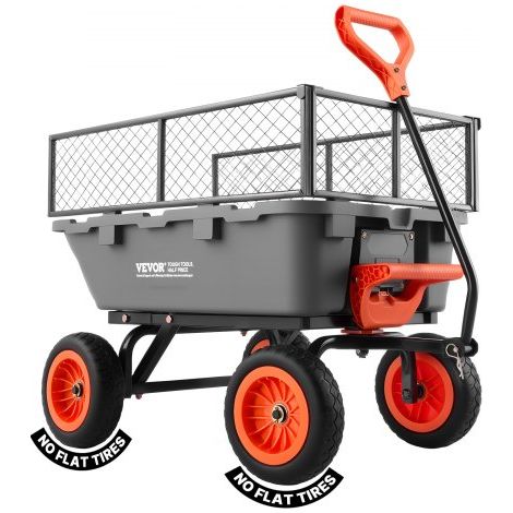 Carro de Jardín con Función Basculante Carga de 362 kg, con Valla de Almacenamiento, Carro de Jardín de Polietileno Mecanismo de Volcado de 90°, con Ruedas Giratorias de 180°, para Plantas (1/5)