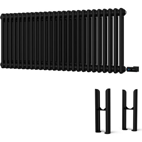 Alpha - Black Column Electric Radiator H500mm x W1164mm 2 Column 1500w Thermostatic WIFI - Feet Included