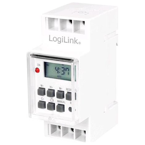 Timer digitale LogiLink DIN 35 mm, 8 cicli di accensione/spegnimento al giorno, display LCD, 230 V 16 A