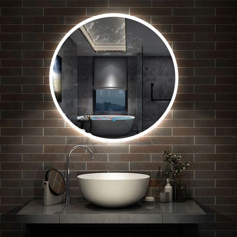 AICA Espejo redondo de baño LED 80cm + antivaho + brillo ajustable