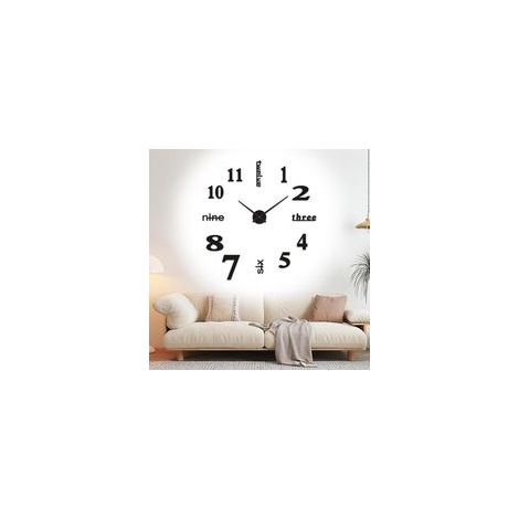 DIY Horloge Murale Design Moderne 40CM, Noir 3D Grande Horloge Murale Miroir Autocollant Metal Silencieuse Pendule Mural Extensible