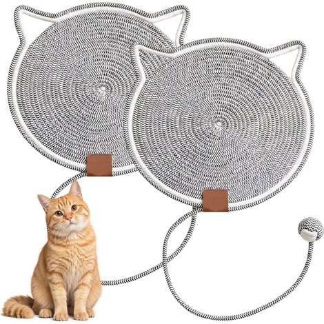 Lot de 2 tapis à gratter pour chat - 43 x 43 cm - Avec boule en coton - Carton à gratter - Jouet pour chat - Pour protection des meubles - Accessoires pour chat - Gris (1/5)