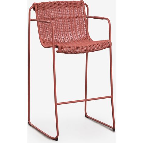 Pack de 2 taburetes altos de jardín apilables con reposabrazos en ratán sintético y acero Revia SKLUM       
