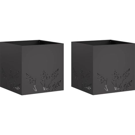 vidaXL Macetero de Jardín 2 uds. Negro 50 x 50 x 49 cm (1/2)