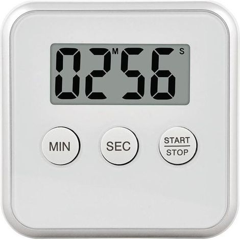 Minuteur de cuisine numérique magnétique - Avec support et batterie - Blanc - Compte-minutes de cuisson - Accessoire cuisine (1/4)