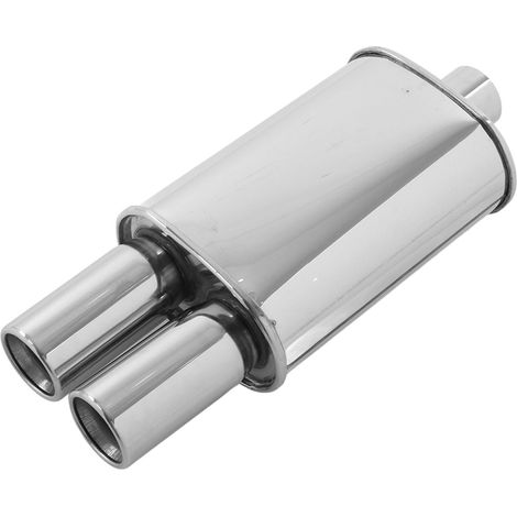 Pot d'échappement universel en acier inoxydable poli, entrée 63 mm / 2,5 pouces, double sortie. (1/5)