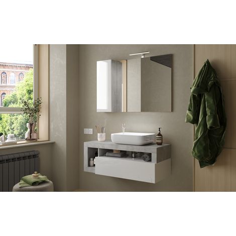 Conjunto de baño HAMBURG blanco brillante y cemento 110 x 47 x 49 cm