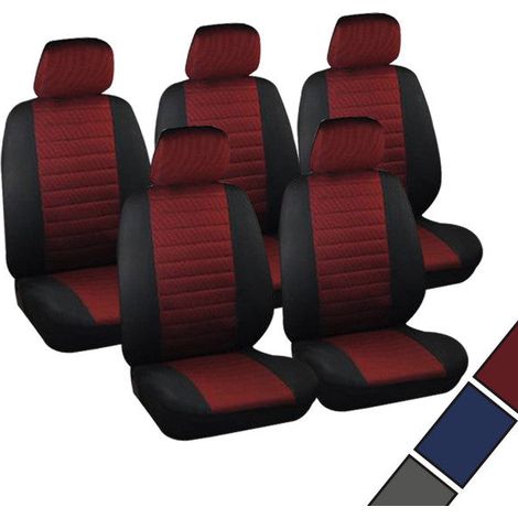 Set di 5 coprisedili universali in poliestere nero e rosso 190001057