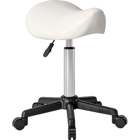 Tabouret Roulettes Chaise Travail Hauteur Réglable 45-57 cm Selle Ergonomique 48x47x45-57 cm Blanc (1/5)