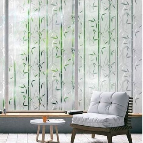 Film Occultant Fenêtre, Film Fenetre Anti Regard, Film pour Vitre Motif Bambou, Brise Vue Anti UV, Film Electrostatique vitre No Adhesif, Film Fenetre Décoratif pour Bureau Maison 45x200CM (1/4)