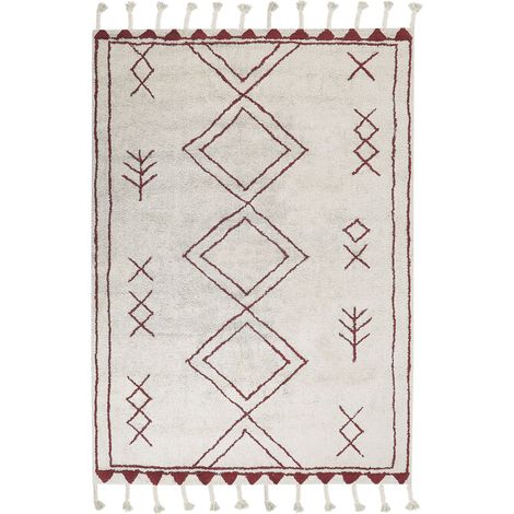 Tappeto cotone bianco sporco e rosso scuro 160 x 230 cm motivo geometrico Kenitra (1/5)