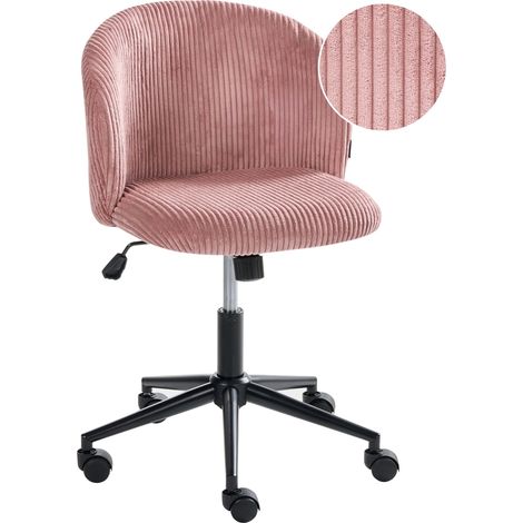Office Chair Pink Corduroy Seat and Backrest Swivel Desk Computer Adjustable Height Modern Home Office MILES