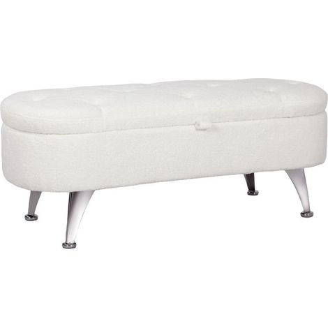 Banquette avec rangement et couvercle, pieds métalliques, polyvalente pour salon, chambre et entrée, couleur blanche