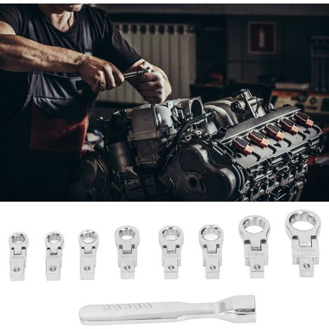 Jeu de 9 clés à bascule à tête interchangeable, clé à engrenage rotative à 180° (1/5)