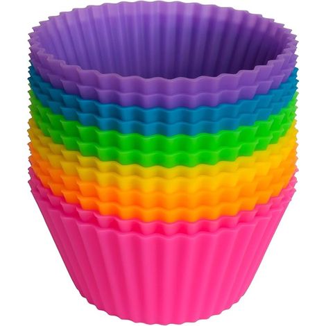Moules à cupcakes - Moules de cuisson réutilisables en silicone - Moules à muffins - Moules à gâteaux ronds - Pâtisserie maison - 12 pièces (1 paquet) - 7 cm (1/5)