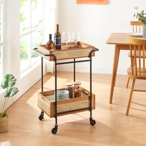 Carro de servicio Tervola con 2 cestas metal/bambú 81x61x39cm - Negro/Natural [en.casa] (1/5)