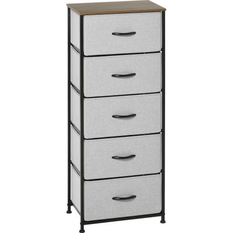 Industrial Fabric Chest of Drawers with 5 Storage Bins,Steel Frame and Wooden Top,Perfect for Nursery,Living Room,Hallway,Grey Color