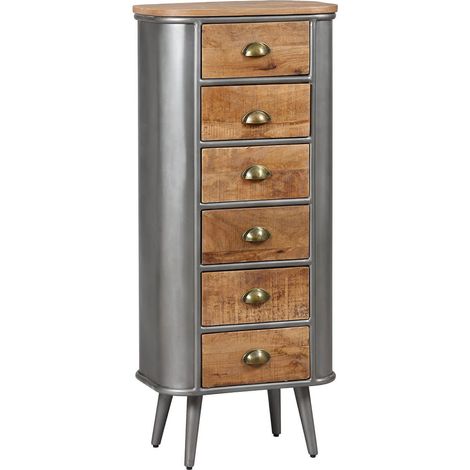 Altobuy – Chiffonnier 6 tiroirs en bois de palissandre et acier patiné – Dimensions 52x35xH122cm – Style industriel pour intérieur moderne (1/4)