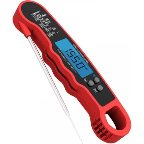 Thermometre Viande - Sonde Acier Inoxydable 5 Pouces - Lecture Instantanee 2-3s - Ecran Rétroéclairé - Étanchéité IP67 - Affichage °C/°F - Pour Cuisson Intérieure et Extérieure - 1 Pièce