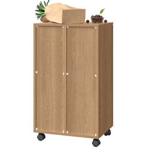 Armoire à déchets roulante 2 compartiments, bois MDF aspect chêne, 46,7 x 35 x 80 cm (1/5)