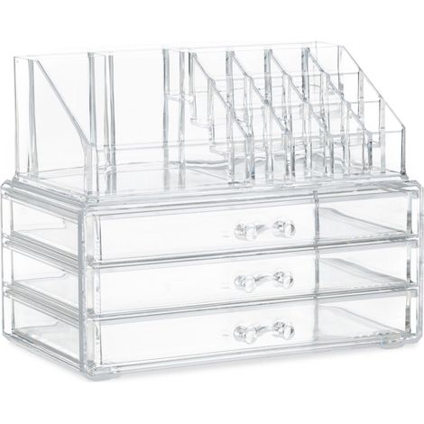 Set di 2 organizer per trucco con 3 cassetti portaoggetti da scrivania 19 scomparti 19 x 23,5 x 14 cm in acrilico trasparente 130005406