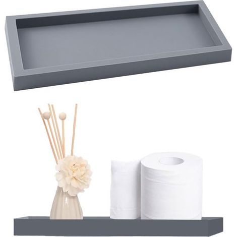 Vassoio da bagno in silicone - Contiene dispenser di sapone, profumo e accessori - Impermeabile - Grigio - 20 x 10 cm - Adatto a lavandini e piani di lavoro (1/5)