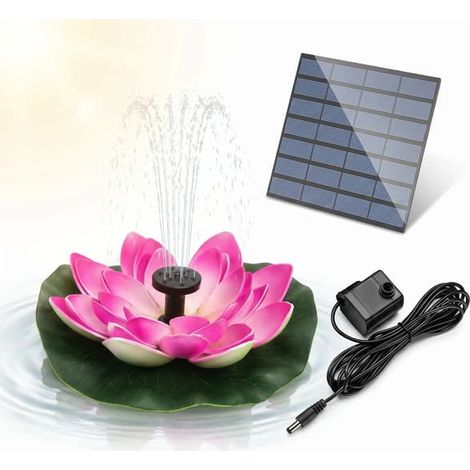 Pompe à fontaine solaire avec bain d'oiseaux – 7 buses, motif lotus, flottante pour bassin et jardin (1/2)
