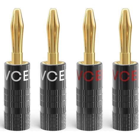 Gold Plated Banana Plug for Speaker Cable with Diameter, 4 Pieces Banana Plug Speaker for HiFi, Speaker, Amplifier, Home Theater, Stereo Channels, 2 Pairs (4 Pieces) (1/5)