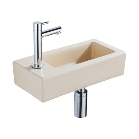 FugaFlow Efficiente Ensemble fontaine Pietra - 37,5x18,5x9cm - céramique - trou de robinet à gauche - robinet de fontaine chrome - bouchon de vidange (1/5)