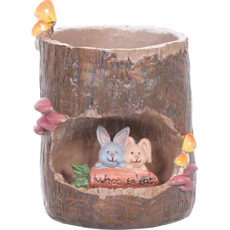 Pot de fleurs succulentes Tomfeel en forme de souche d'arbre, style champêtre, avec animaux, en résine, pour jardin miniature, décoration de bureau ou cadeau.