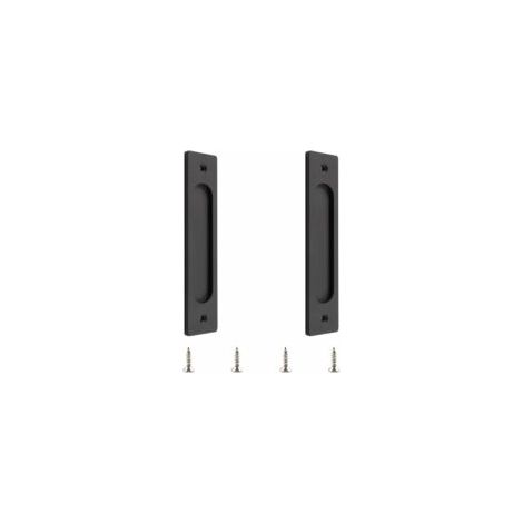 Manilla rectangular para puerta corredera, manilla empotrada de aluminio con tornillos de montaje, apta para puertas correderas (negro mate, 2 unidades) - Crezuo