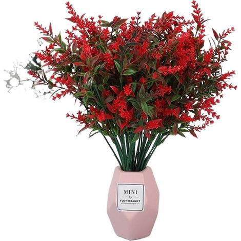 Bouquet de Fleurs Artificielles Lavande en Plastique, Plantes Fausses pour Déco Jardin Maison, Mariée Sertissage Rouge Grand (Lot de 1) (1/5)